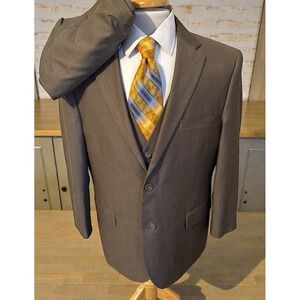 Caravelli‎ 42S Pants 36 x 26 Brown Stripe 3 Piece Suit Jacket Vest Sport Coat
